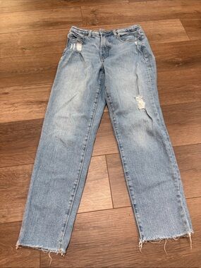 Light Blue Distressed Women's Straight-Leg Jeans OG Original Straight Raw Hem